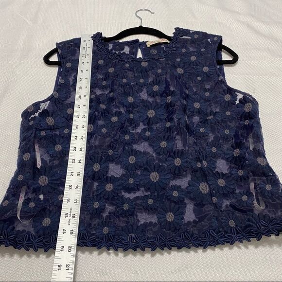 Alannah Hill‎ Navy Blue Daisy Sheer Top - Picture 3 of 9